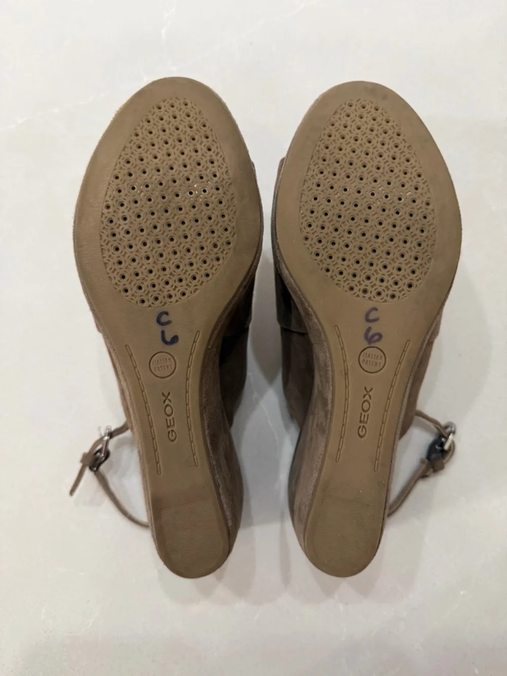 Geox Respira Light Brown Suede Wedge Slingback Sandals, eur 39
